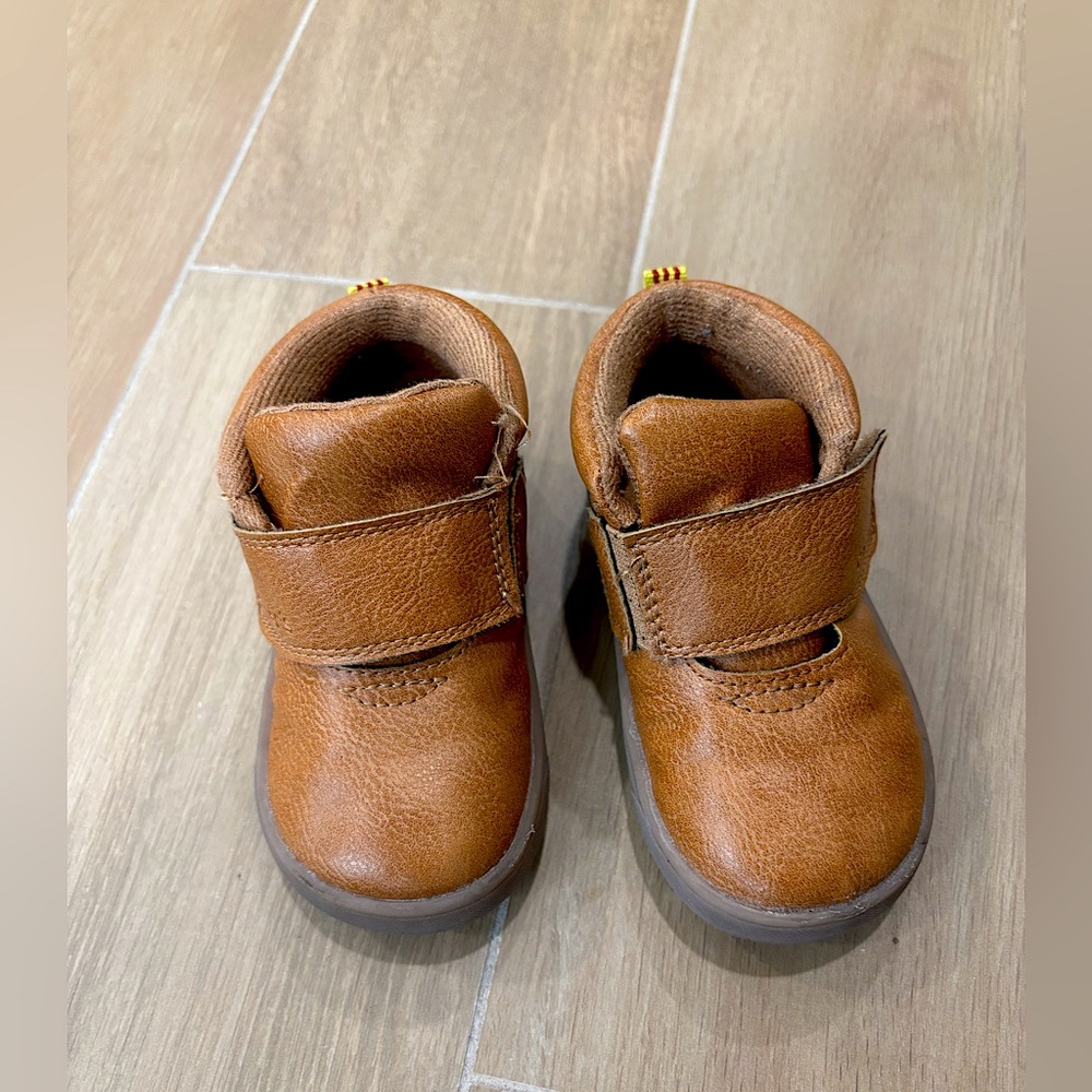 Kids Brown Leather Hook-and-Loop Shoes